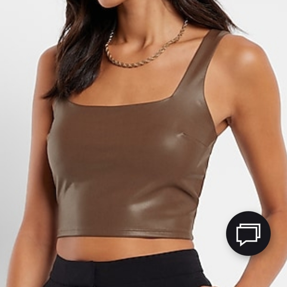 Mocha Express Body Contour Square Neck Faux Leather Crop Tops. Size M